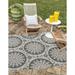 Unique Loom Medallion Indoor/Outdoor Botanical Rug Gray/Silver 6 1 Square Geometric Traditional Perfect For Patio Deck Garage Entryway