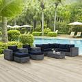 Modway Summon 10 Piece Outdoor Patio SunbrellaÂ® Sectional Set in Canvas Navy