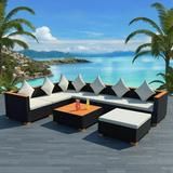 Anself 8 Piece Conversation Set Cushioned 3 Corner Sofa 3 Center Sofa with Ottoman and Coffee Table Sectional Poly Rattan Garden Set for Patio Backyard Balcony Terrace Furniture