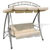 Anself Garden Convertible Swing Bench with Canopy and Padded Cushion Sand White Porch Hanging Chair Steel Frame for Balcony Backyard Patio Furniture 78 x 47.2 x 80.7 Inches (L x W x H)