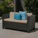 Priscilla Outdoor Wicker Loveseat with Cushions Dark Brown Beige