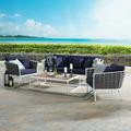 Modway Stance 4-Piece Aluminum & Fabric Patio Sofa Set in White & Navy