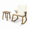 Brixton Outdoor Acacia Wood Rocking Chair and Side Table Teak and Cream