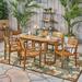 Vivienne Outdoor 7 Piece Acacia Wood Oval Dining Set Teak