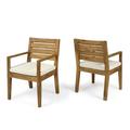 GDF Studio Arely Outdoor Acacia Wood Dining Chairs Set of 2 Sandblast Natural and Beige