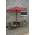 Blue Star Group Terrace Mates Adena All-Weather Wicker Coffee Color Table Set w/ 9 -Wide OFF-THE-WALL BRELLA - Red Olefin Canopy