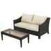 GDF Studio Cortez Outdoor Wicker Loveseat and Coffee Table Multibrown and Beige