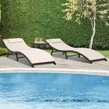 Lacoo Outdoor Chaise Lounge Chair Sets Patio Pool Lounge Chairs Wicker Steel Beige