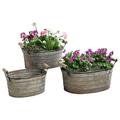 Westcharm Metal Planter Tubs with Wooden Handles Galvanized Buckets Rustic Containers Set of 3 (Small - 6.7 W x 4.7 D x 3.1 H; Medium - 7.9 W x 5.5 D x 3.5 H; Large - 9.4 W x 5.9 D x 3.9 H)