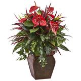 Nearly Natural Anthurium Mixed Plant with Planter