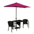 Blue Star Group Terrace Mates Adena All-Weather Wicker Java Color Table Set w/ 9 -Wide OFF-THE-WALL BRELLA - Red Olefin Canopy
