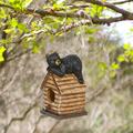 Alpine Corporation 4 x 8 Hanging Polyresin Bear on Cabin Birdhouse Black/Brown