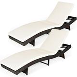 Patiojoy 2-Piece Patio Adjustable Rattan Chaise Lounge Chair Folding Reclining Wicker Chair