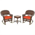 Jeco 3pc Wicker Rocker Chair Set in Honey with Red Cushion