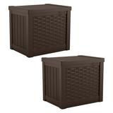 Suncast 22 Gal Outdoor Patio Small Deck Box w/ Storage Seat Java (2 Pack)