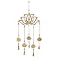 DecMode 30 Gold Mango Wood Lotus Floral Windchime with Glass Beads and Cone Bells