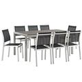 Modern Contemporary Urban Design Outdoor Patio Balcony Nine PCS Dining Set Black Metal Aluminum