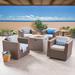 Karlee Outdoor 5 Piece Swivel Wicker Club Chair Set with cushions and Square Fire Pit Brown Ceramic Gray Light Gray