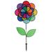 In the Breeze 2797 â€” Triple Wheel Flower with Leaves â€” Ground Stake Included â€” Colorful Wind Spinner for your Yard or Garden