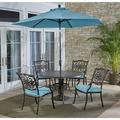 Hanover Traditions 5-Piece Dining Set in Blue with Table Umbrella and Stand