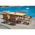 Teak Dining Set:6 Seater 7 Pc -71 Rectangle Table And 6 Stacking Leveb Arm Chairs Outdoor Patio Grade-A Teak Wood WholesaleTeak #WMDSLV9