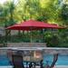 Jeco 6.5 x 10 Aluminum Patio Market Umbrella Tilt with Crank in Burgundy Fabric Bronze Pole