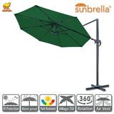 Sunny 11.5 Off-Set Hanging Roma Umbrella Deluxe Sunbrella Patio Umbrella Tilt & 360 Rotation Patio Heavyduty Outdoor Sunshade Cantilever Crank(Steel Cross Base is Included)