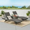 Nadia Outdoor 3 Piece Wicker Chaise Lounge Set with Lounge Table Grey