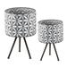 A&B Home Set of 2 Large Round Grey Planters On Stands L: 12x19 S: 10x17