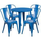 Flash Furniture Dalton Commercial Grade 30 Round Blue Metal Indoor-Outdoor Table Set with 4 Cafe Chairs