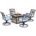Hanover Traditions 5-Piece Aluminum Fire Pit Chat Set with 4 Swivel Rockers Fire Pit Table Blue