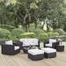 Modway Convene 8 Piece Outdoor Patio Sectional Set in Espresso White