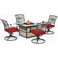 Hanover Traditions 5-Piece Fire Pit Chat Set with 4 Swivel Rockers in Autumn Berry with a 40 000 BTU Fire Pit Table