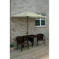 Blue Star Group Terrace Mates Adena All-Weather Wicker Java Color Table Set w/ 7.5 -Wide OFF-THE-WALL BRELLA - Antique Beige Sunbrella Canopy