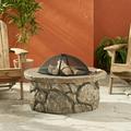 Noble House Easton Outdoor Cement Stone & Iron Fire Pit in Brown/Natural