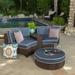 Sinclair 4 Piece Outdoor Wicker 1/2 Round Seating Set with Cushions and Ice Bucket Ottoman Brown Navy Blue