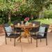 Giselle Outdoor 5 Piece Wicker Dining Set with Circular Acacia Wood Dining Table Teak Multibrown