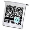 3dRose Letter G personal monogrammed mint blue black and white damask pattern - classy personalized initial - Garden Flag 12 by 18-inch