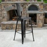 Emma + Oliver Commercial Grade 30 H Distressed Black Metal Indoor-Outdoor Barstool w/ Back