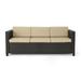 GDF Studio Venice Outdoor Wicker 3 Seater Sofa with Cushions Dark Brown and Beige