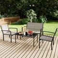 LACOO 4 Pieces Outdoor Furniture Set Patio Textilene Steel Conversation Set with Loveseat Tea Table for Lawn and Balcony Beige