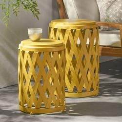 Spring Outdoor Small and Large Iron Side Table Set Matte Yellow