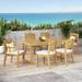 Zoe Outdoor 7 Piece Acacia Wood Dining Set with Cushions Sandblast Natural Stained Beige