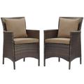 Modway Conduit Outdoor Patio Wicker Rattan Dining Armchair Set of 2 in Brown Mocha