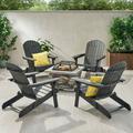 Michaela Outdoor 5 Piece Acacia Wood Adirondack Chair Set with Wood Burning Concrete Fire Pit Natural Stone Dark Grey