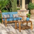 Wilcox Outdoor Acacia Wood Loveseat and Coffee Table Set with Cushions Teak Blue