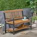 Larry Outdoor Rustic Acacia Wood Bench with Shelf Teak and Black