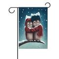 POPCreation Cute Love Owl Sitting on the Branch Garden Flag Snow Christmas Outdoor Flag Home Party 12x18 inches