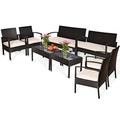 Patiojoy 8PCS Conversation Wicker Set Patio Rattan Table&Cushioned Chair