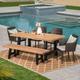 Outdoor 6 Piece Wicker Dining Set with Light Weight Concrete Table and Bench and Cushions Multibrown Natural Oak